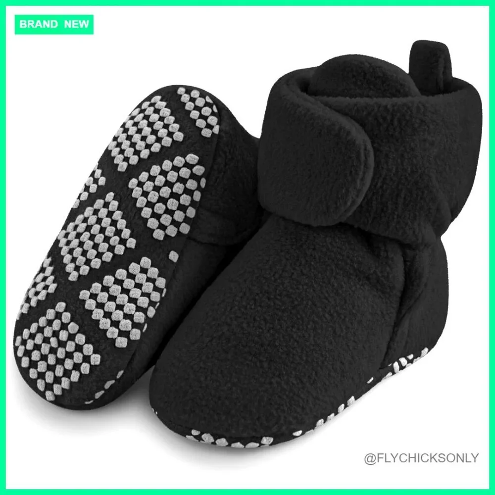Fleece Baby Booties with Non-Slip Soles, Adjustable Velcro, 6-12 Months